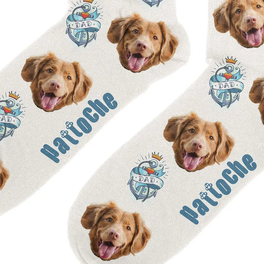 Chaussettes personnalisées Love Dad avec portrait de chien zoom - cadeau fête des pères Pattoche