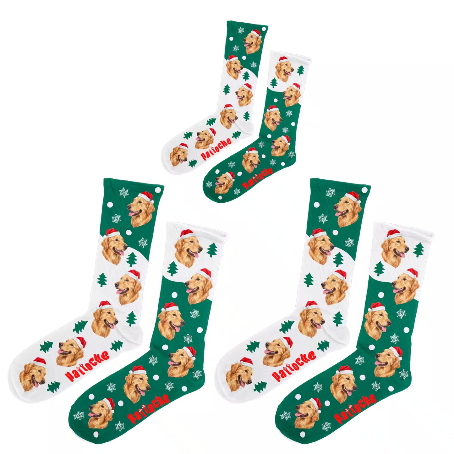 Pack La Famille au Complet 3 paires chaussettes de Noël Forêt Givrée personnalisées - Pattoche