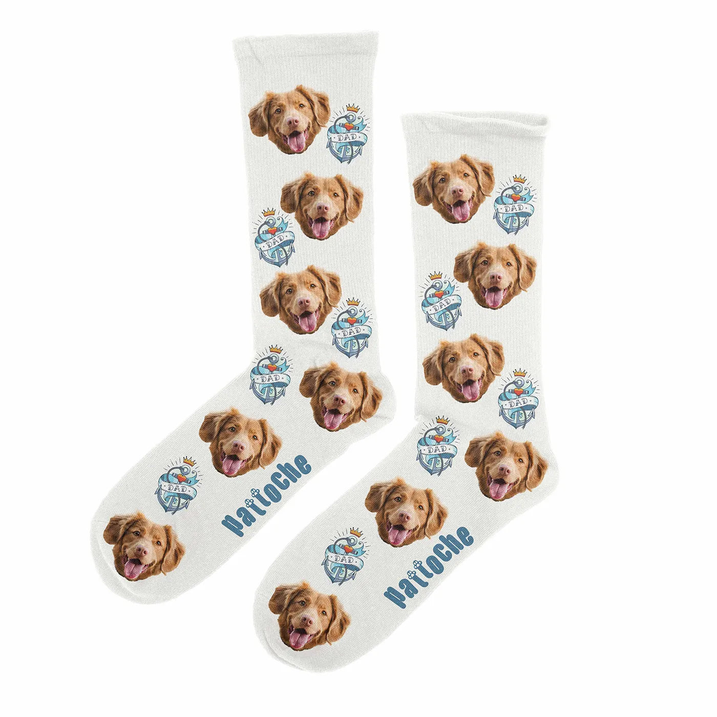 Chaussettes personnalisées Love Dad avec portrait de chien - cadeau fête des pères Pattoche