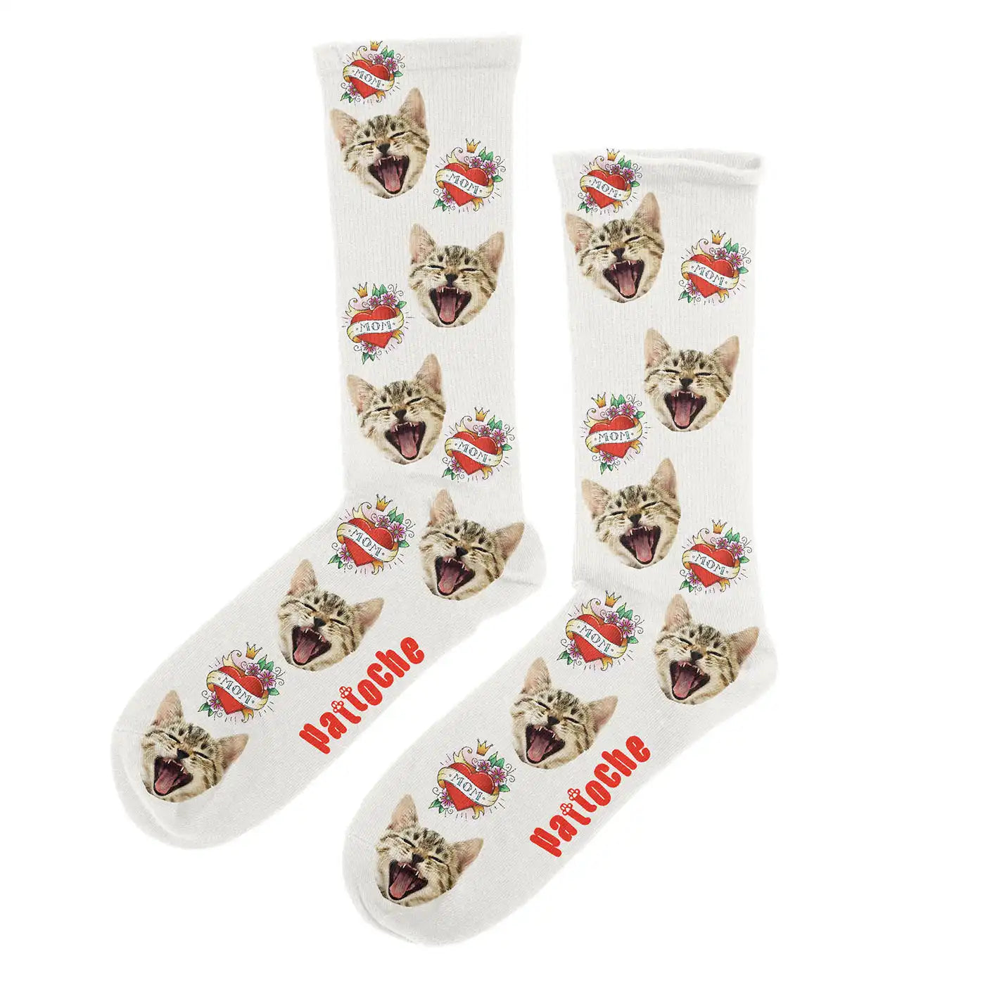 Chaussettes personnalisées Love Mum avec portrait de chat - cadeau fête des mères Pattoche