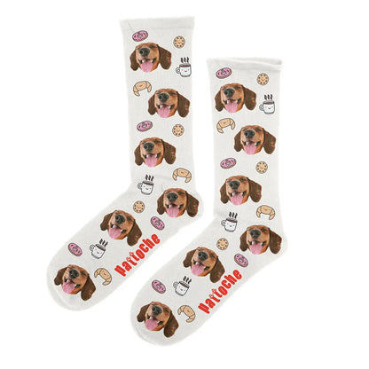 Chaussettes personnalisées café croissant - chien & chat
