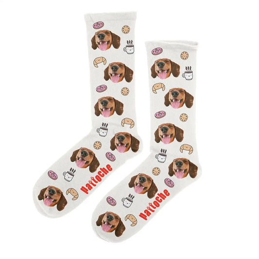 Chaussettes personnalisées café croissant - chien & chat