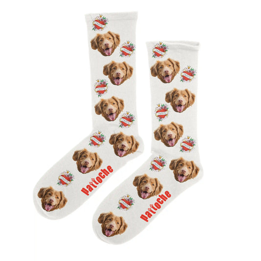 Chaussettes personnalisées Love Mum avec portrait de chien - cadeau fête des mères Pattoche