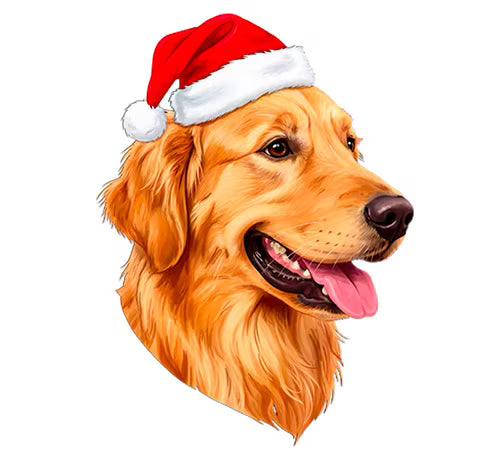 Illustration personnalisée Golden Retriever avec chapeau de Noël - Pattoche